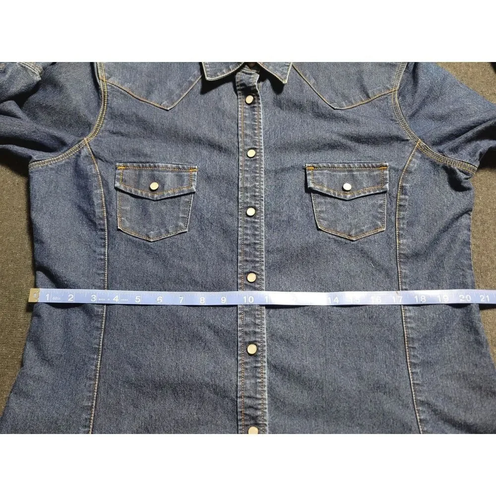 Levi's Western Pearl Snap Button Up Shirt‎ Womens Large L Dark Wash Denim - Picture 12 of 16